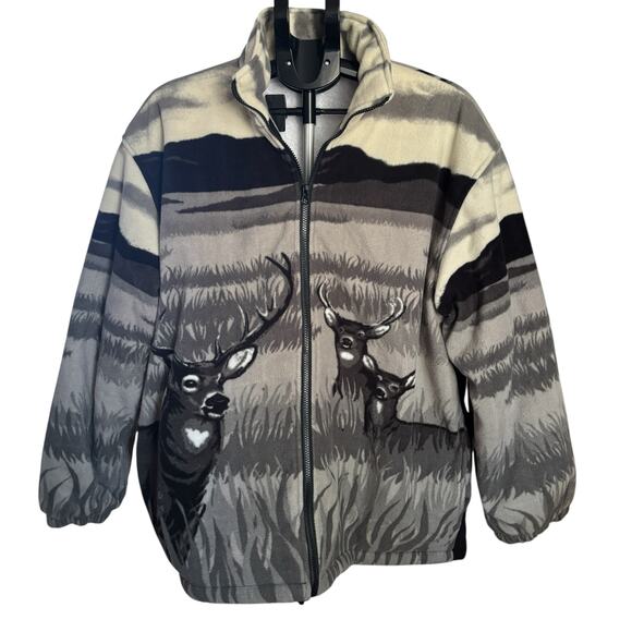 Sherpa Lined Fleece Jacket Large – Deer Wildlife Hunting Cabin Outdoor Warm Cozy - Picture 1 of 11